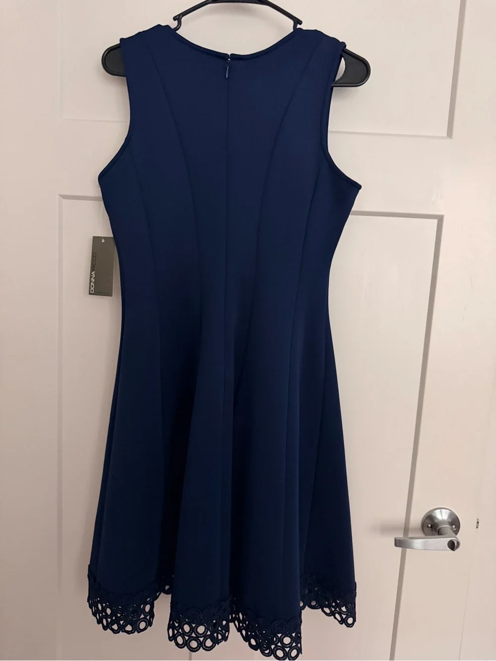 Donna Ricco Navy V-Neck A-Line Dress with Lace Hem - Picture 7 of 9